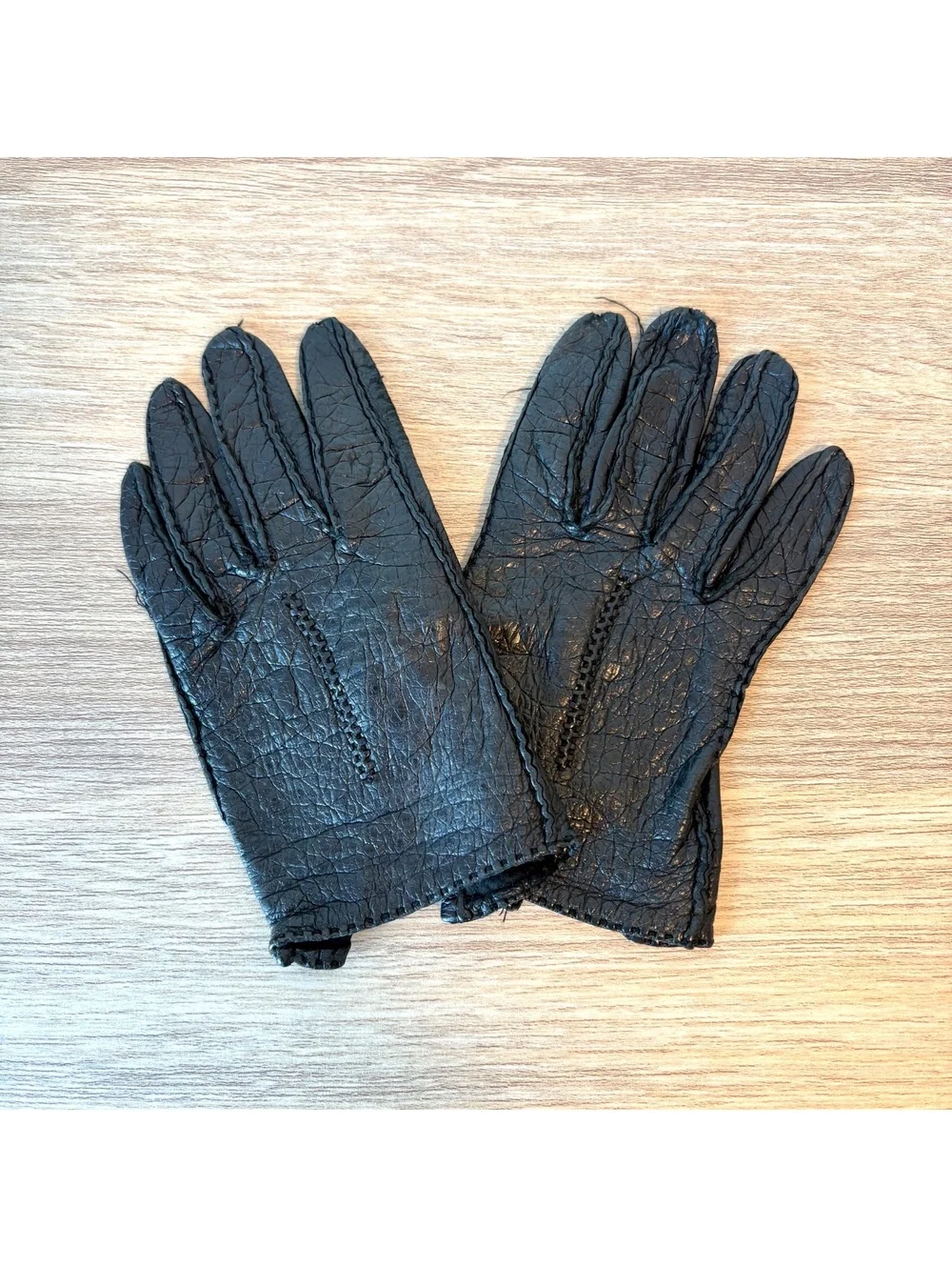 Vintage Black Genuine Leather Gloves Women’s Size 6.5 Soft Retro 1960s 1970s